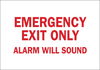 Brady B-120 Fiberglass Reinforced Polyester Rectangle White Emergency & Fire Exit Sign - 10 in Width x 7 in Height - TEXT: EMERGENCY EXIT ONLY ALARM WILL SOUND - 75978 -- 754476-75978 - Image