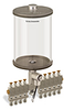 Clear View Multiple Feed Electro Lubricator, 1/2 gal Acrylic Reservoir, 9 Feeds, 1/4” OD Tube Outlets, 24VDC - B4462-064AB09024D1W - Oil-Rite Corp.