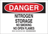 Brady B-401 Polystyrene Rectangle White Chemical, Biohazard, Hazardous & Flammable Material Sign - 10 in Width x 7 in Height - TEXT: DANGER NITROGEN STORAGE NO SMOKING NO OPEN FLAMES - 126337 - 754473-74513 - R. S. Hughes Company, Inc.