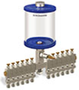 Blue Color Key, Clear View Multiple Feed Manual Lubricator, 1 qt Acrylic Reservoir, 12 Feeds, 1/4” OD Tube Outlets - B5163-032AB121BW - Oil-Rite Corp.
