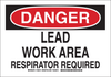 Brady B-401 Polystyrene Rectangle White Chemical, Biohazard, Hazardous & Flammable Material Sign - 14 in Width x 10 in Height - TEXT: DANGER LEAD WORK AREA RESPIRATOR REQUIRED - 126316 - 754473-74489 - R. S. Hughes Company, Inc.