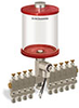 Red Color Key, Clear View Multiple Feed Electro Lubricator, 1 qt Pyrex Reservoir, 9 Feeds, 1/4” OD Tube Outlets, 120V/60Hz - B5162-032PB0912061RW - Oil-Rite Corp.