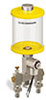 Yellow Color Key, Clear View Multiple Feed Electro Lubricator, 1 pt Pyrex Reservoir, 2 Feeds, 1/4” OD Tube Outlets, 24VDC - B5162-016PB02024D1YW - Oil-Rite Corp.
