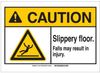 Brady B-302 Polyester Rectangle White Maintenance Sign - 10 in Width x 7 in Height - TEXT: CAUTION Slippery Floor Falls may result in injury - 144755 -- 754473-99130