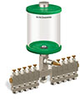 Green Color Key, Clear View Multiple Feed Manual Lubricator, 1 qt Acrylic Reservoir, 10 Feeds, 1/8