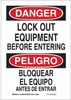 Brady B-555 Aluminum Rectangle White Lockout / Tagout Sign - 10 in Width x 14 in Height - Language English / Spanish - 124100 - 754473-79856 - R. S. Hughes Company, Inc.