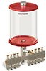 Red Color Key, Clear View Multiple Feed Manual Lubricator, 1/2 gal Pyrex Reservoir, 9 Feeds, 1/8