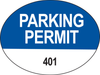 Brady Black / Blue on White Oval Vinyl Parking Permit Label - 2 in Width - 1 1/2 in Height - Printed Text = PARKING PERMIT - Print Number(s) = 401 to 500 - 96241 - 754476-96241 - R. S. Hughes Company, Inc.