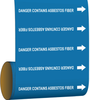Brady B-946 White on Blue Vinyl Self-Adhesive Pipe Marker - 8 in Height - 30 ft Length - Printed Msg = DANGER CONTAINS ASBESTOS FIBER with Left Arrow - 108874 - 754473-67106 - R. S. Hughes Company, Inc.