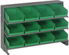 Sloped Bench Rack, 3Shelves, 12Bins, Grn; Shelving Unit Type Quantum Storage - 44AC6439 - Newark, An Avnet Company