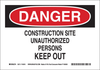 Brady B-586 Paper Rectangle White Construction Site Sign - 14 in Width x 10 in Height - TEXT: CONSTRUCTION SITE UNAUTHORIZED PERSONS KEEP OUT - 116011 - 754473-18654 - R. S. Hughes Company, Inc.