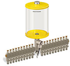 Yellow Color Key, Clear View Multiple Feed Electro Lubricator, 1/2 gal Pyrex Reservoir, 20 Feeds, 1/4” OD Tube Outlets, 120V/60Hz - B5162-064PB2012061YW - Oil-Rite Corp.