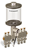 Clear View Multiple Feed Electro Lubricator, 1 pt Pyrex Reservoir, 5 Feeds, 1/4” OD Tube Outlets, 120V/60Hz - B4462-016PB0512061W - Oil-Rite Corp.