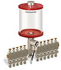 Red Color Key, Clear View Multiple Feed Electro Lubricator, 1 qt Acrylic Reservoir, 11 Feeds, 1/4” OD Tube Outlets, 24VDC - B5162-032AB11024D1RW - Oil-Rite Corp.