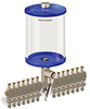 Blue Color Key, Clear View Multiple Feed Electro Lubricator, 1/2 gal Pyrex Reservoir, 14 Feeds, 1/4” OD Tube Outlets, 24VDC - B5162-064PB14024D1BW - Oil-Rite Corp.