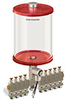 Red Color Key, Clear View Multiple Feed Electro Lubricator, 1/2 gal Acrylic Reservoir, 9 Feeds, 1/8