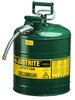 Justrite Accuflow Green Steel 5 gal Safety Can - 17 1/2 in Height - 11 3/4 in Overall Diameter - 697841-14078 - 697841-14078 - R. S. Hughes Company, Inc.