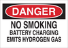 Brady B-302 Polyester Rectangle White Battery Changing Area & Battery Room Sign - 14 in Width x 10 in Height - Laminated - TEXT: DANGER NO SMOKING BATTERY CHARGING EMITS HYDROGEN GAS - 84429 - 754476-84429 - R. S. Hughes Company, Inc.