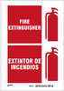 Brady B-347 Plastic Rectangle White Fire Equipment Sign - 7 in Width x 10 in Height - Glow in the Dark - Language English / Spanish - TEXT: FIRE EXTINGUISHER / EXTINTOR DE INCENDIOS - SP765BG -- 754473-49527 - Image