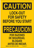 Brady B-302 Polyester Rectangle Yellow Lockout / Tagout Sign - 10 in Width x 14 in Height - Laminated - Language English / Spanish - 125414 - 754473-73057 - R. S. Hughes Company, Inc.