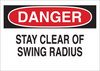 Brady B-302 Polyester Rectangle White Machine & Equipment Sign - 14 in Width x 10 in Height - Laminated - TEXT: DANGER STAY CLEAR OF SWING RADIUS - 60575 - 754476-60575 - R. S. Hughes Company, Inc.