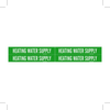Brady B-946 White on Green Vinyl Self-Adhesive Pipe Marker - 1 1/8 in Height - 3/4 in Character Height - 7 in Length - Printed Msg = HEATING WATER SUPPLY - 7366-4 - 754473-67328 - R. S. Hughes Company, Inc.
