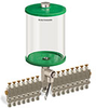 Green Color Key, Clear View Multiple Feed Electro Lubricator, 1/2 gal Pyrex Reservoir, 15 Feeds, 1/4” OD Tube Outlets, 120V/60Hz - B5162-064PB1512061GW - Oil-Rite Corp.