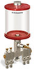 Red Color Key, Clear View Multiple Feed Manual Lubricator, 1 qt Pyrex Reservoir, 4 Feeds, 1/4” OD Tube Outlets - B5163-032PB041RW - Oil-Rite Corp.