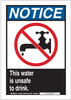 Brady B-401 Polystyrene Rectangle White Water Sanitation Sign - 10 in Width x 14 in Height - TEXT: NOTICE THIS WATER IS UNSAFE TO DRINK. - 126424 - 754473-74603 - R. S. Hughes Company, Inc.