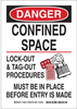 Brady B-302 Polyester Rectangle White Confined Space Sign - 7 in Width x 10 in Height - Laminated - 123673 - 754473-79325 - R. S. Hughes Company, Inc.