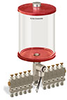 Red Color Key, Clear View Multiple Feed Electro Lubricator, 1/2 gal Pyrex Reservoir, 10 Feeds, 1/4” OD Tube Outlets, 24VDC - B5162-064PB10024D1RW - Oil-Rite Corp.