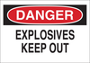 Brady B-401 Polystyrene Rectangle White Chemical, Biohazard, Hazardous & Flammable Material Sign - 14 in Width x 10 in Height - TEXT: DANGER EXPLOSIVES KEEP OUT - 25659 - 754476-25659 - R. S. Hughes Company, Inc.