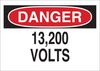 Brady B-120 Fiberglass Reinforced Polyester Rectangle White Electrical Safety Sign - 10 in Width x 7 in Height - TEXT: DANGER 13, 200 VOLTS - 73404 - 754476-73404 - R. S. Hughes Company, Inc.