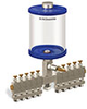 Blue Color Key, Clear View Multiple Feed Manual Lubricator, 1 qt Pyrex Reservoir, 10 Feeds, 1/8