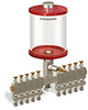Red Color Key, Clear View Multiple Feed Manual Lubricator, 1 qt Pyrex Reservoir, 10 Feeds, 1/4” OD Tube Outlets - B5163-032PB101RW - Oil-Rite Corp.