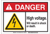 Brady B-869 Encapsulated Plastic Rectangle White Electrical Safety Sign - 10 in Width x 7 in Height - TEXT: High Voltage. Will Result in Shock or Death - 145734 - 754473-54526 - R. S. Hughes Company, Inc.