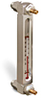 Aluminum Liquid Level Gage with Card Thermometer and Shut-off, 6” Centerline, 1/4