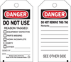 Brady B-853 Black / Red on White Cardstock Equipment Safety Tag - 3 in Width - 5 3/4 in Height - Printed Msg = DANGER - DO NOT USE - REASON TAGGED / EQUIPMENT DEFECTIVE / PARTS MISSING / WORK INCOMPLE - 754476-86643 - R. S. Hughes Company, Inc.