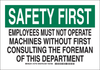 Brady B-555 Aluminum Rectangle White Machine & Equipment Sign - 10 in Width x 7 in Height - 127752 - 754473-76220 - R. S. Hughes Company, Inc.