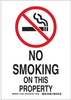 Brady B-401 Polystyrene Rectangle White Smoking Not Permitted Sign - 10 in Width x 14 in Height - TEXT: NO SMOKING ON THIS PROPERTY - 123943 - 754473-79667 - R. S. Hughes Company, Inc.