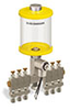 Yellow Color Key, Clear View Multiple Feed Electro Lubricator, 1 pt Pyrex Reservoir, 6 Feeds, 1/8