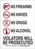 Brady B-401 High Impact Polystyrene Rectangle White Weapon Control Sign - 10 in Width x 14 in Height - 123512 - 754473-79090 - R. S. Hughes Company, Inc.