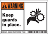Brady B-302 Black / Orange on White Polyester Machine & Equipment Safety Label - 5 in Width - 3 1/2 in Height - Printed Text = WARNING - KEEP GUARDS IN PLACE. - 86830 - 754476-86830 - R. S. Hughes Company, Inc.