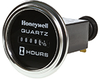 Honeywell Quartz Plus dc Hour Meter, round opening, Ø2.27 in stirrup with round chrome bezel, 0.25 bent blade termination, 10K hours, 30 Vdc to 110 Vdc operating voltage, faceplate: satin black w - 85017 - Honeywell Sensing & IoT
