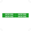 Brady B-946 White on Green Vinyl Self-Adhesive Pipe Marker - 1 1/8 in Height - 3/4 in Character Height - 7 in Length - Printed Msg = SANITARY DRAIN - 7249-4 - 754476-92026 - R. S. Hughes Company, Inc.