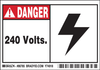 Brady B-302 Black / Red on White Rectangle Polyester High Voltage Warning Label - 5 in Width - 3 1/2 in Height - Printed Text = 240 VOLTS - 86785 - 754476-86785 - R. S. Hughes Company, Inc.