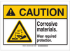 Brady B-302 Polyester Rectangle White Chemical, Biohazard, Hazardous & Flammable Material Sign - 10 in Width x 7 in Height - TEXT: CAUTION Corrosive Materials Wear Required Protection. - 144951 - 754473-99732 - R. S. Hughes Company, Inc.