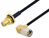 Reverse Polarity SMA Female Bulkhead to SMA Male Right Angle Cable 36 Inch Length Using PE-SR405FLJ Coax - PE3W04625-36 - Pasternack
