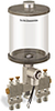 Clear View Multiple Feed Electro Lubricator, 1 qt Acrylic Reservoir, 4 Feeds, 1/4” OD Tube Outlets, 24VDC - B4462-032AB04024D1W - Oil-Rite Corp.