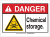 Brady B-401 Plastic Rectangle White Chemical, Biohazard, Hazardous & Flammable Material Sign - 10 in Width x 7 in Height - TEXT: DANGER Chemical Storage. - 144881 -- 754473-99623 - Image